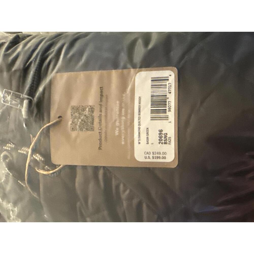Patagonia Diamond Quilted Bomber Hoody Jacket Women's Size L NWT Basin Green - Picture 9 of 9